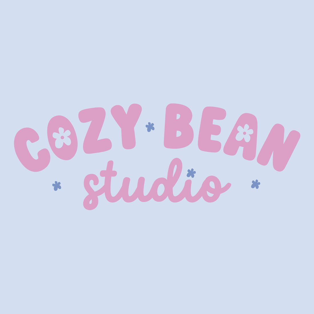 Cozy Bean Studio logo on a light blue background